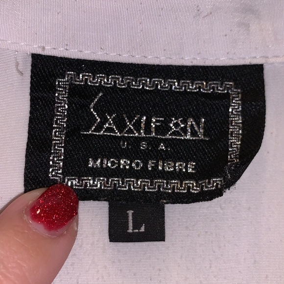 Saxifan white micro fibre logo print formal long sleeve button Down shirt - Picture 6 of 8